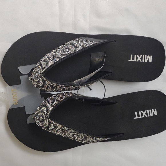 Mixit Shoes - MIXIT black 2" wedge sequin flip flops, size 10, NWT